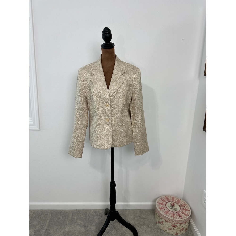 Vintage Worthington Blazer Womens 12 Champagne Gold Jacquard Paisley